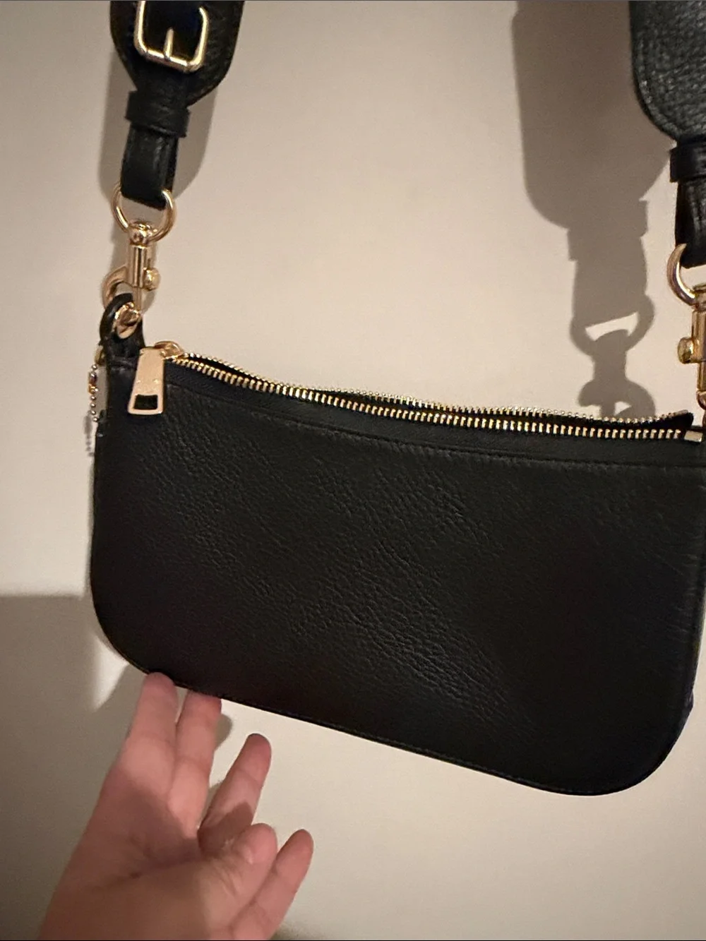 Coach Black Pebbled Leather Mini Crossbody with Gold Hardware